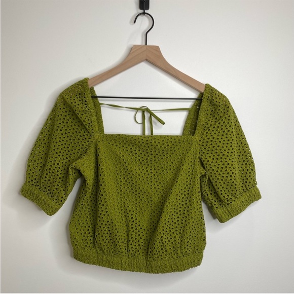 Everlane the eyelet puff sleeve top green pistachio small - Picture 4 of 10